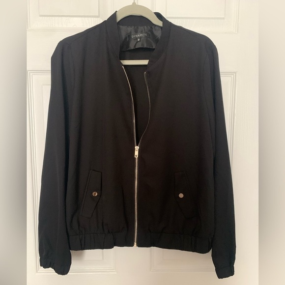 Waist Length Bomber Jacket with Gold Zipper and Buttons - size Large - Picture 1 of 3